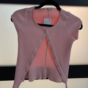 Free People Pink Ribbed Button-Up Women's Top